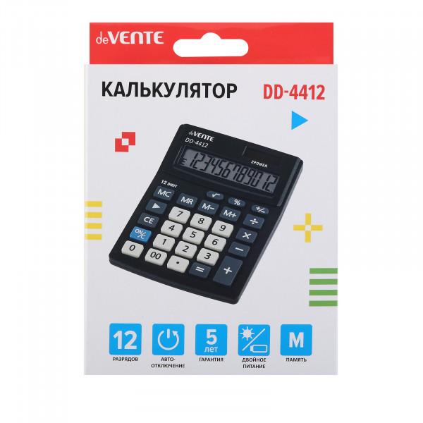 Калькулятор настольный 12-разр."deVENTE" DD-4412  102х137х31 мм, черный