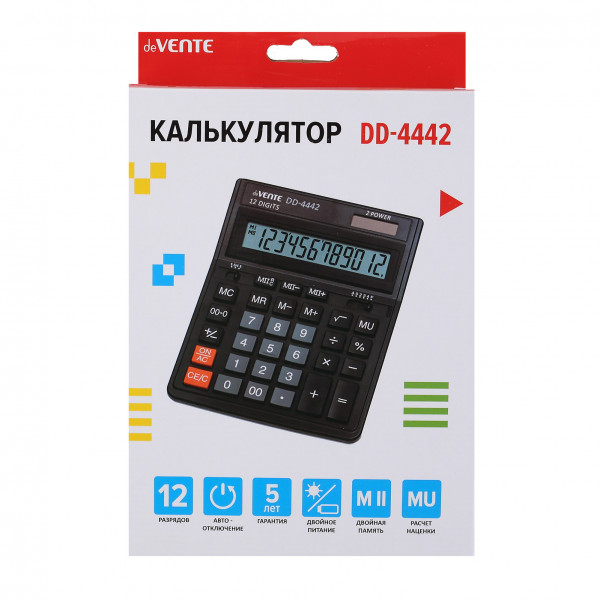 Калькулятор настольный 12-разр."deVENTE" DD-4442  153х199х31 мм, черный