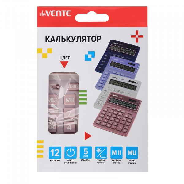 Калькулятор настольный 12-разр."deVENTE" DD-4442R  155х204х33 мм, пудровый