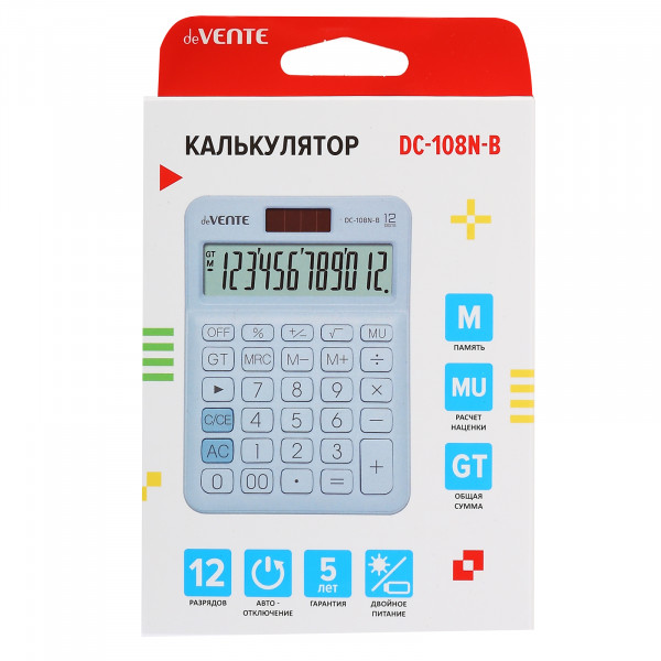 Калькулятор настольный 12-разр. DeVente DC-108N-В пастельный голубой