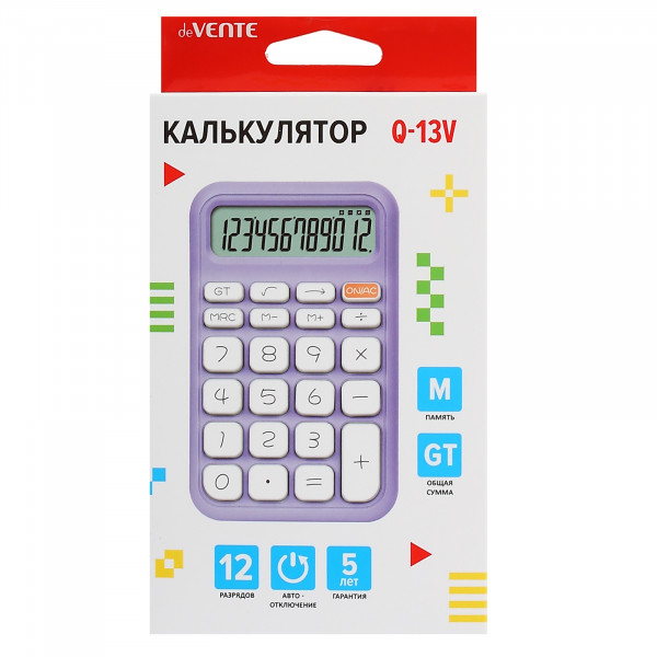 Калькулятор настольный "deVENTE" Q-13V, 12 разр, автомат. вычисл. кв.корня, пастельный сиреневый