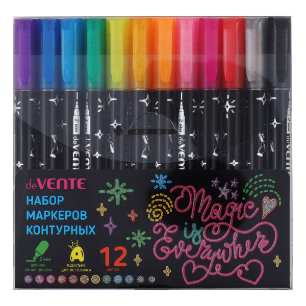 Набор маркеров контурных "DeVente Outliner Hobby CREATIVE" 12цв. круглый корпус, 2мм