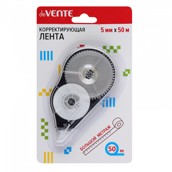 Корректирующая лента "deVENTE" 5 ммx50 м, прозрачный корпус с черным