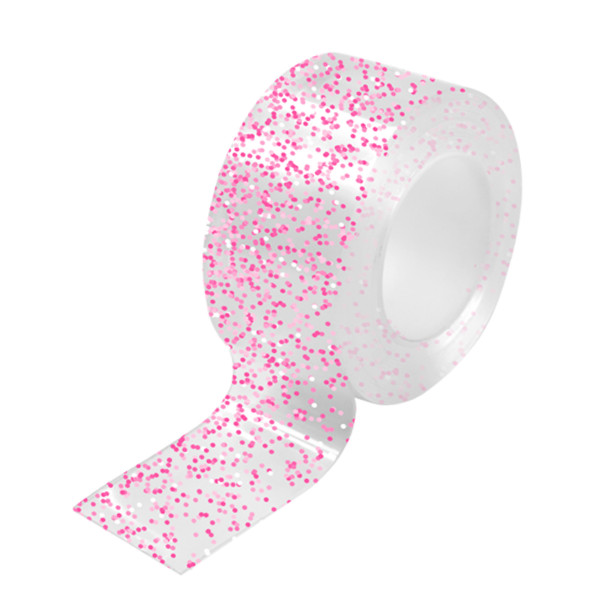 Клейкая лента двусторонняя "deVENTE.NANO TAPE GLITTER" розовая с блестками, многоразовая, 3м х 30мм