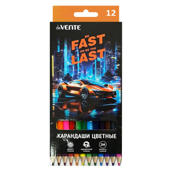 Карандаши 12 цв. "deVENTE. Fast Or Last" 2,8 мм, шестигранные