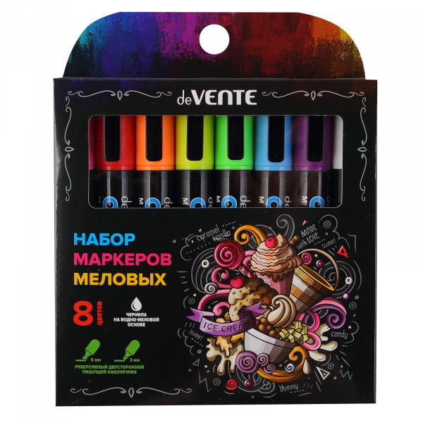 Набор маркеров меловых 8цв. "deVENTE.Chalk Creative" пулевидный и скошенный наконечник