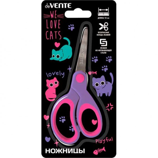 Ножницы детские "deVENTE. Funny Cats" 13см, с закруг. лезвиями
