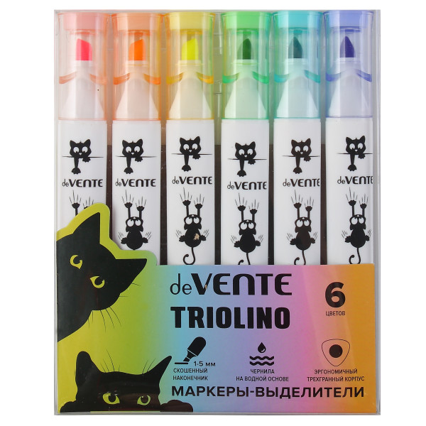Набор маркеров-выделителей "deVENTE. Triolino. Cat Accent" 6цв, 1-5мм, скошен.наконечник