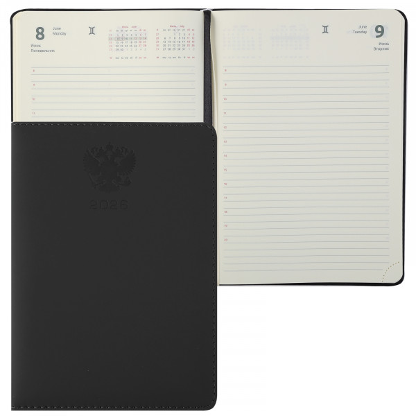 Ежедневник датир. 2026 "deVENTE. Emblem" А5 336стр, тв. обл. ис. кожа черный