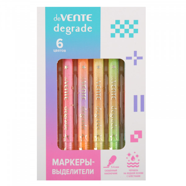 Набор маркеров-выделителей "deVENTE. Degrade" 6цв, ( оранж, желт, зел, гол, роз, капуч) с блест.