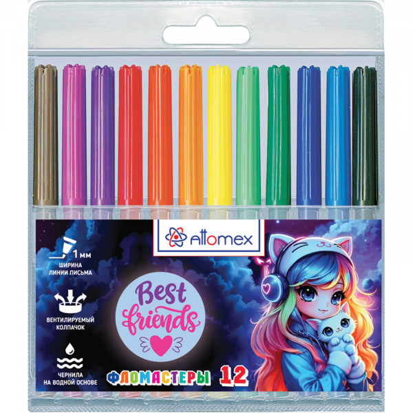 Фломастеры 12цв. "Attomex. Best Friends" с вентилируемым колпачком