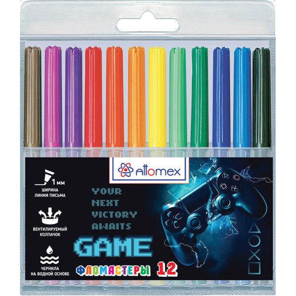 Фломастеры 12цв. "Attomex. GAME" с вентилируемым колпачком