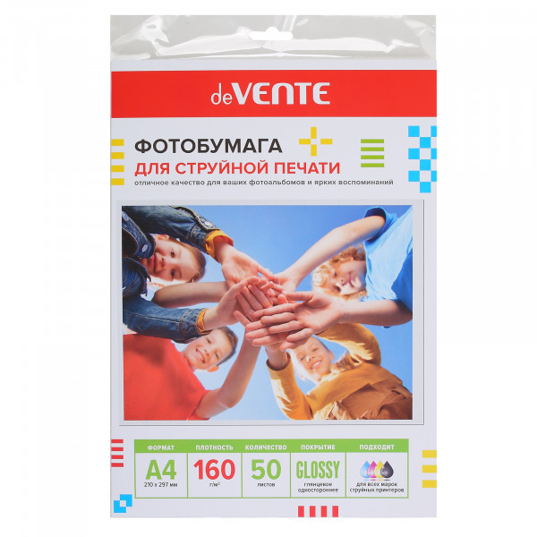Фотобумага для струйной печати "deVENTE" A4 50 л, 160 г/м², глянцевая односторонняя