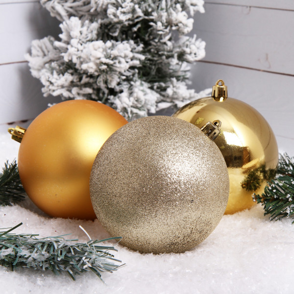 Набор украшений Шары 10см 3шт блест.пластик золото