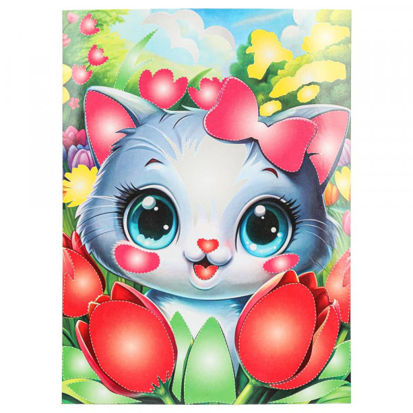 Мозайка гелевая 17*23 см. Котик в тюльпанах