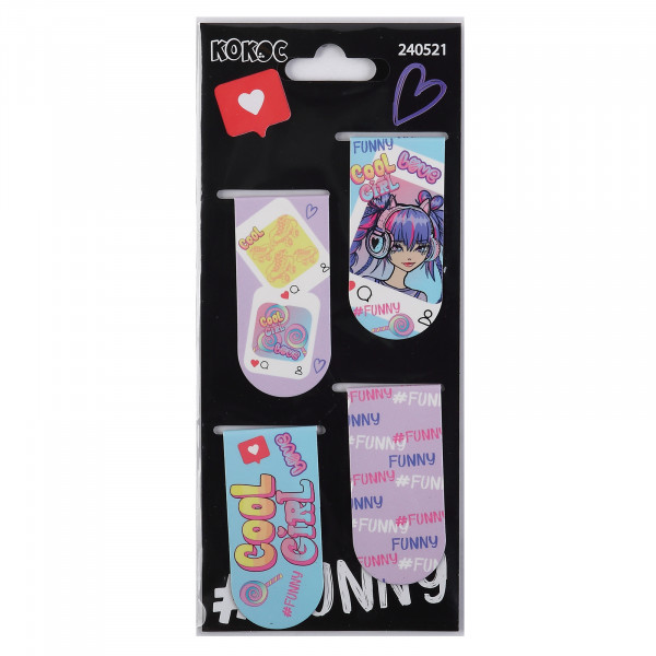 Закладка магнитная Cool girl 4шт, картон