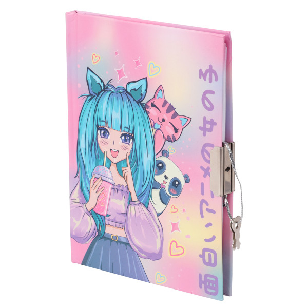 Записная книжка А6 56л.лин. Anime Girl, тв обл, на замке