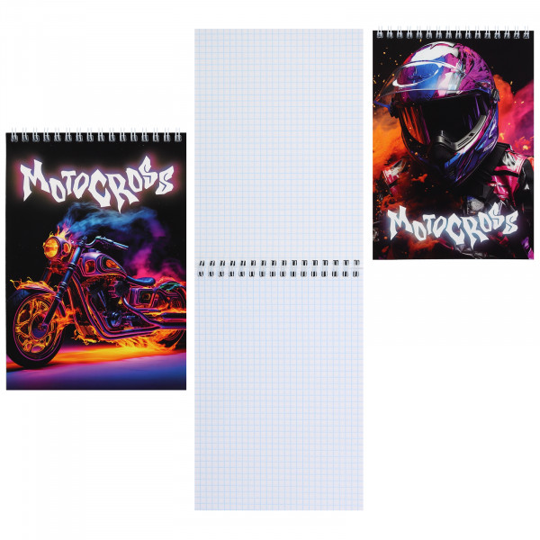 Блокнот А5 80л.кл. дв.спир. Motocross, ассорти