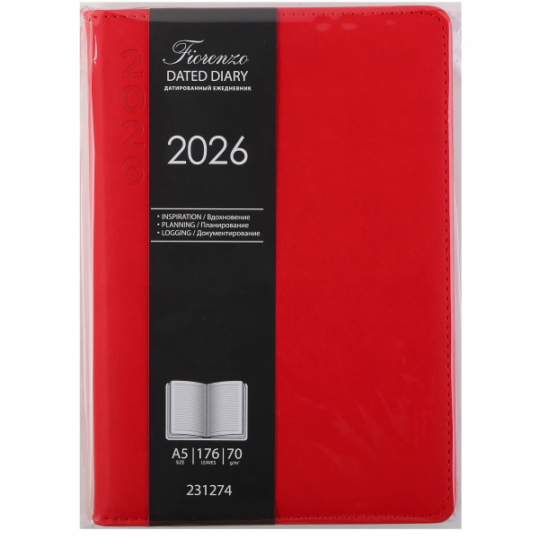 Ежедневник А5 дат 2026г.тв. обл.7БЦ к/з поролон176л Red тонир 2 ляссе перф. отсроч.  красный Ежедневник А5 дат 2026г.тв. обл.7БЦ к/з поролон176л Red тонир 2 ляссе перф. отсроч.  красный