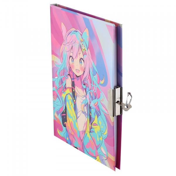 Записная книга А6 56л.лин. Anime neon, на замке