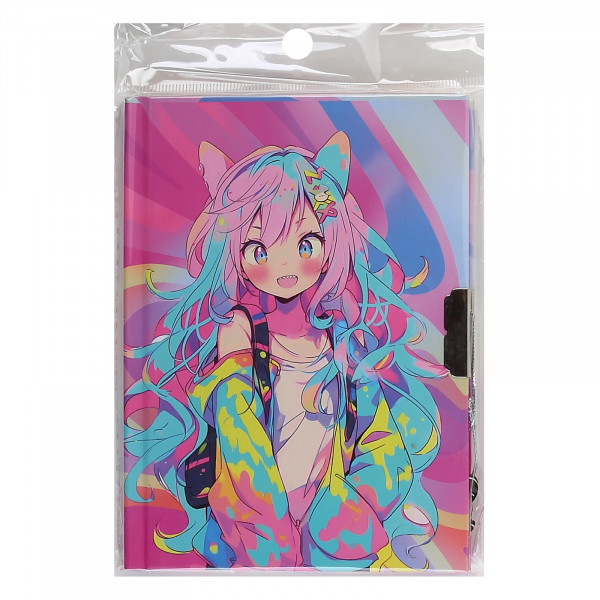 Записная книга А6 56л.лин. Anime neon, на замке