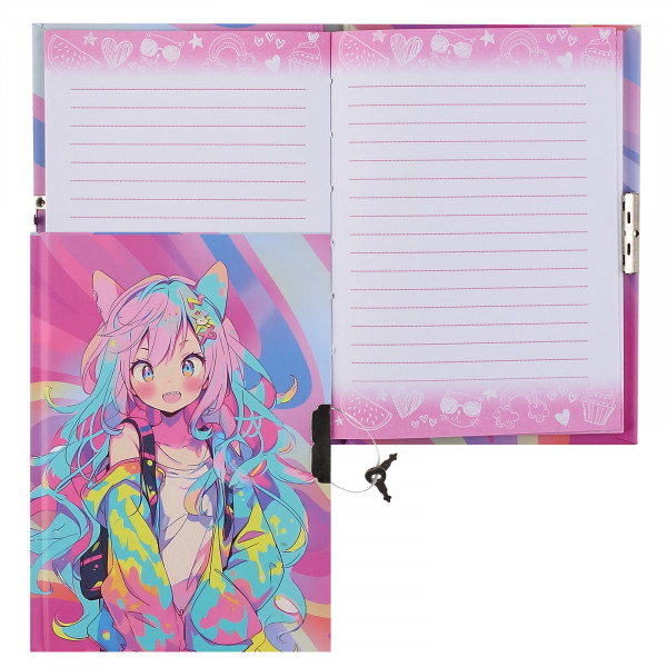 Записная книга А6 56л.лин. Anime neon, на замке