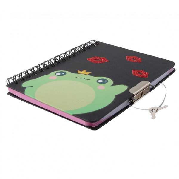 Записная книга А6 60л.лин. на замке дв спир. тв. обл. Frog style