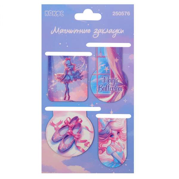 Закладка магнитная 4шт картон Magic ballerina