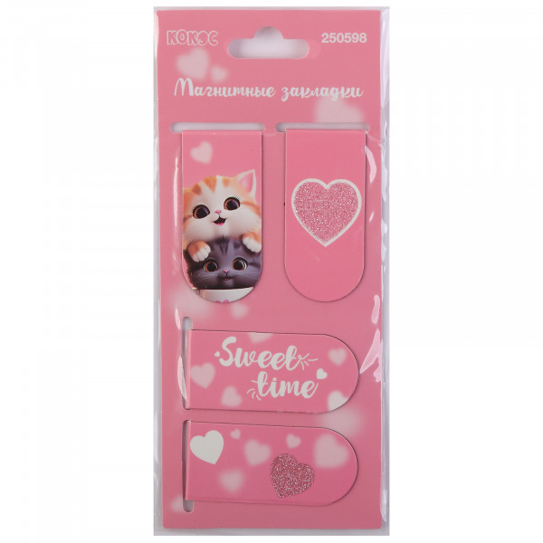 Закладка магнитная 4шт 25*55 картон глиттер Cute cats
