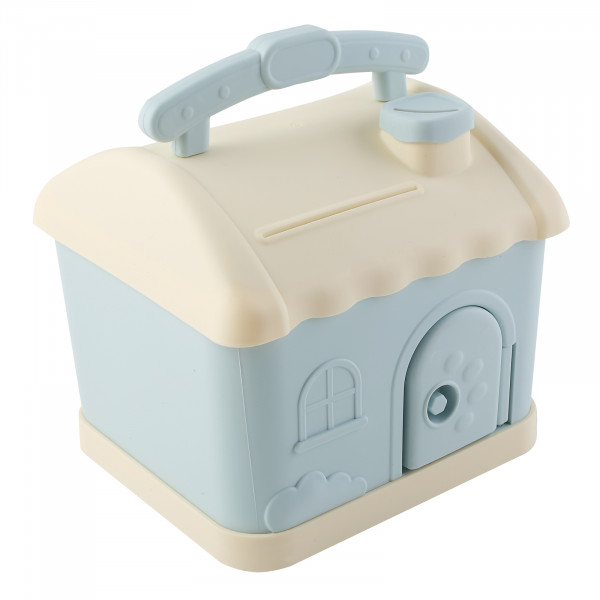 Копилка пластик. Домик 16,5*18см голубая