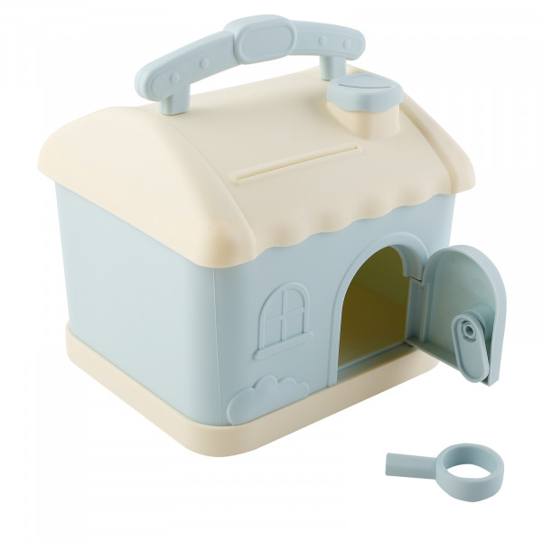Копилка пластик. Домик 16,5*18см голубая