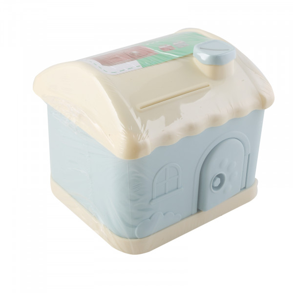 Копилка пластик. Домик 16,5*18см голубая