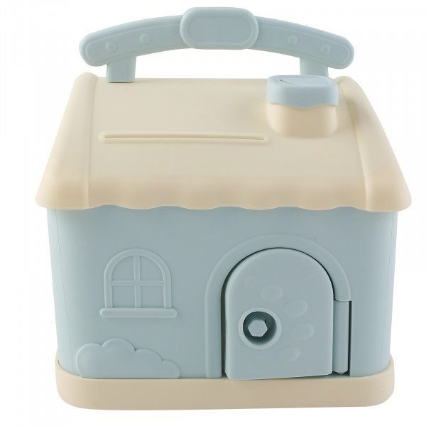 Копилка пластик. Домик 16,5*18см голубая