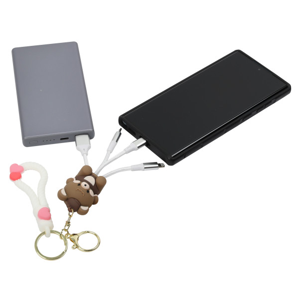 Брелок+USB кабель 15см Мишутка резина, коричневый