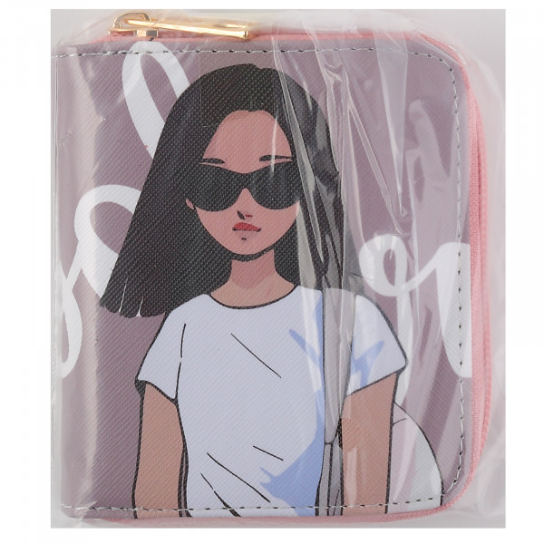 Кошелек кожзам 120*100мм Cool girl, бежево-розовый