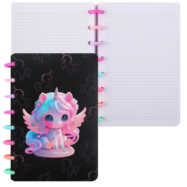 Записная книжка А5, 100л. клетка на кольцах обл. пластик Unicorn angel