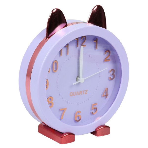 Часы-будильник пластик.настол. Котик, сиреневый