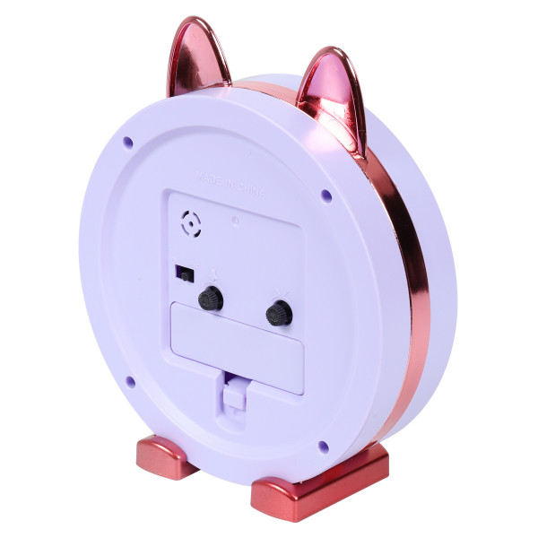 Часы-будильник пластик.настол. Котик, сиреневый