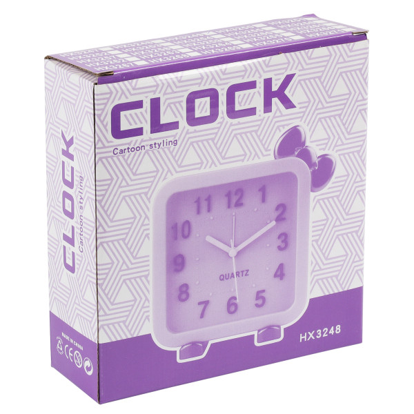 Часы-будильник пластик.настол. Котик, сиреневый
