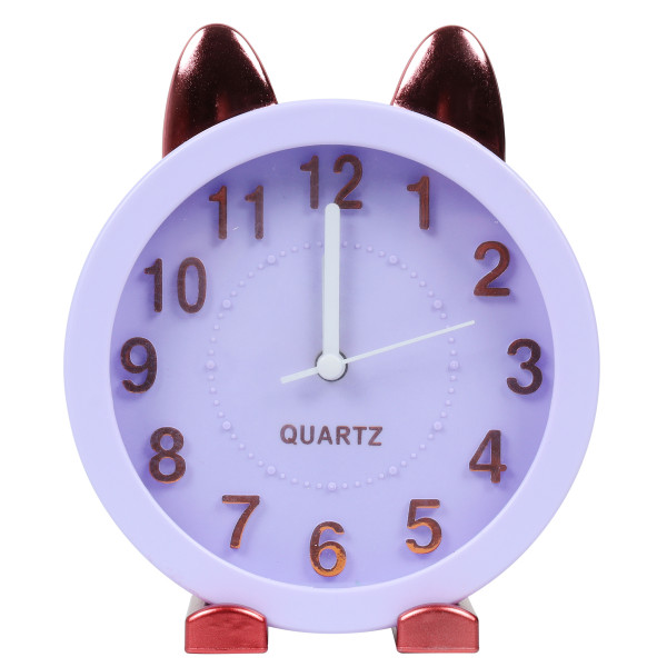 Часы-будильник пластик.настол. Котик, сиреневый