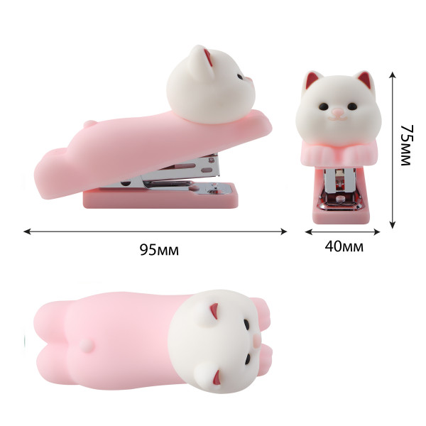 Степлер 24/6-26/6  20л + скобы Kitty, розовый