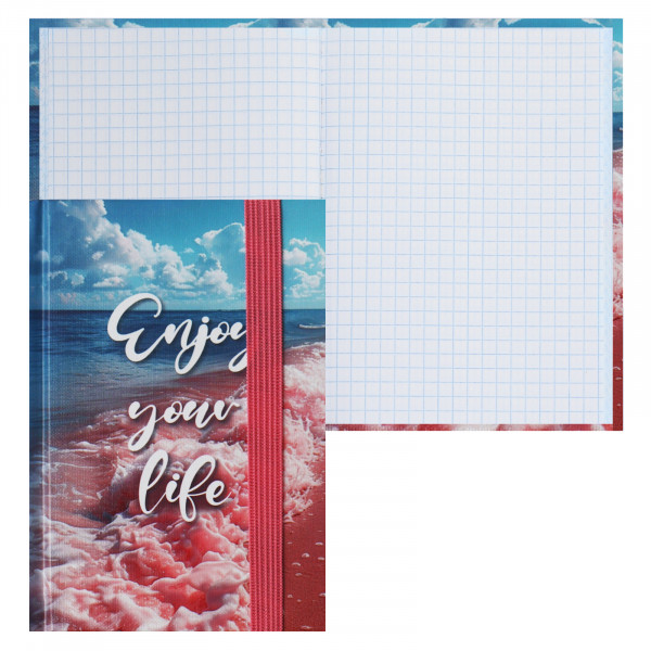 Записная книжка А6 ,80 л.кл. тв обл Морской прибой на резинке