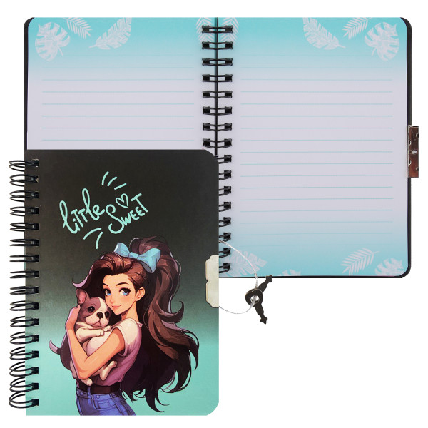 Записная книжка А6 60л.лин. Sweet puppy, тв.обл, на замке, спираль