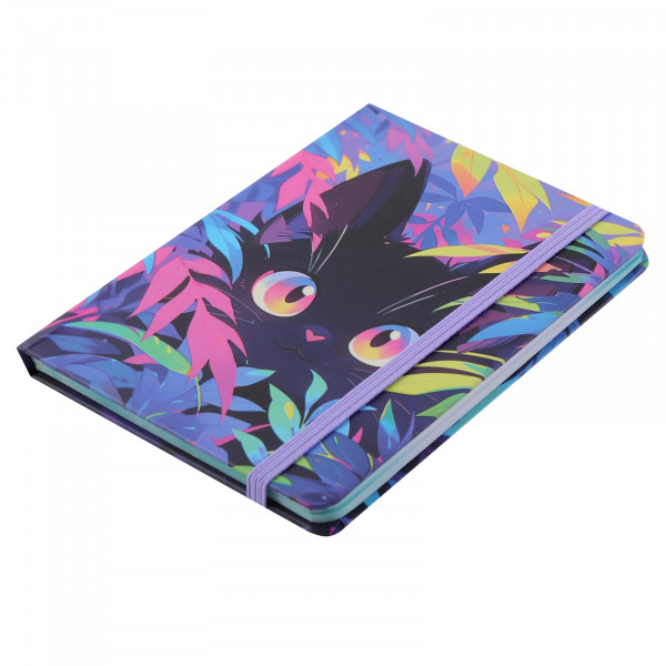 Записная книжка А6 64л.лин. Tropical cat, тв.обл, на резинке