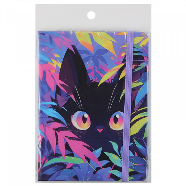 Записная книжка А6 64л.лин. Tropical cat, тв.обл, на резинке