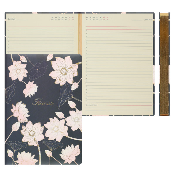 Ежедневник А5 н/д тв обл 7Бц к/з поролон 168л FLORENZO Цветок лотоса тонир 2 ляссе