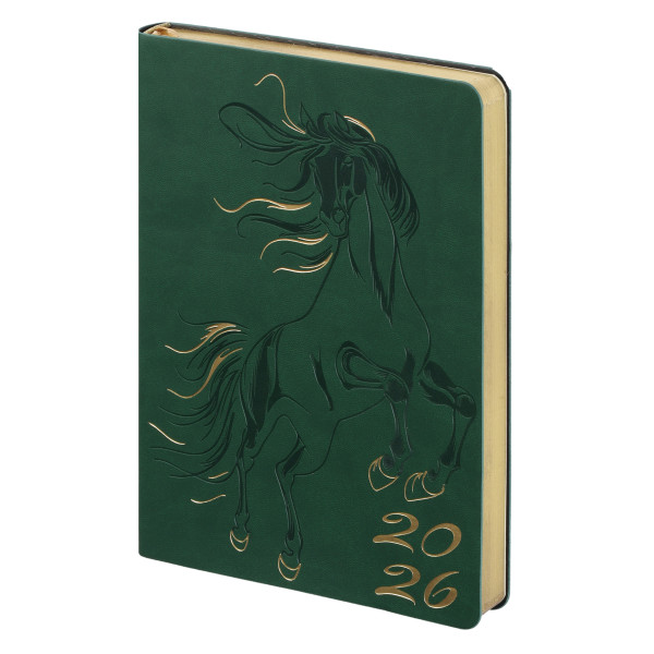 Ежедневник А5 дат 2026г.интегр к/з 176л Horse тонир 2 ляссе зеленый Ежедневник А5 дат 2026г.интегр к/з 176л Horse тонир 2 ляссе зеленый
