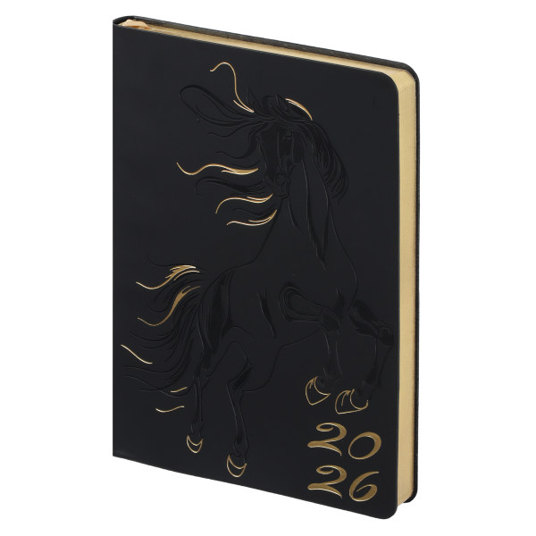 Ежедневник А5 дат 2026г.интегр к/з 176л Horse тонир 2 ляссе черный Ежедневник А5 дат 2026г.интегр к/з 176л Horse тонир 2 ляссе черный