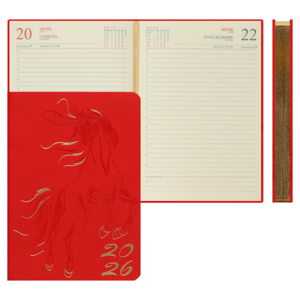 Ежедневник А5 дат 2026г.интегр к/з 176л Horse тонир 2 ляссе красный Ежедневник А5 дат 2026г.интегр к/з 176л Horse тонир 2 ляссе красный