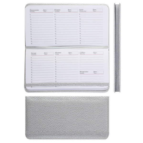 Еженедельник (планинг) А6 недат. тв.обл. к/з 7Бц 64л Metallic, серебро